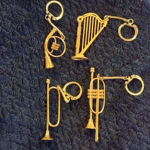Vintage 1980-1990s Musical Instrument Keychains Set Of 4